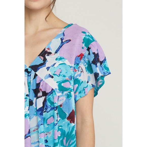 Entro Floral Ruffle Sleeve Top, Blue - Picture 6 of 7